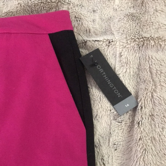 Black & fuchsia color block pencil skirt 14 back zip & slit slimming effect NEW - Picture 7 of 10